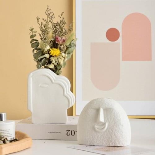 Wholesale Creative Ceramic Vase Crafts Nordic Style Simple Abstract Ornaments Home Living Room Flower Insert Human Face Vase