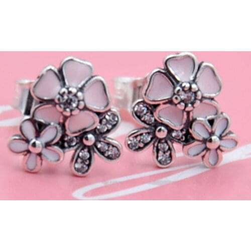 Original Mix Enamel Poetic Blooms With Crystal Stud Earrings For Women 925 Sterling Silver Earring Wedding Gift Jewelry