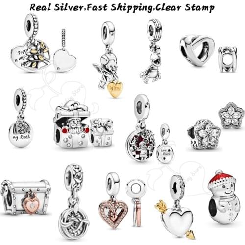 Real 925 Silver Beads Snowman Charms Rock Pendant Knotted Hearts Dangles Fits Original Bracelets Necklaces Bangles Women Jewelry