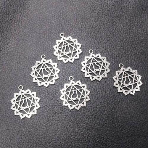 5pcs Silver Plated Flower Pattern Five-pointed Star Charm Metal Pendants DIY Necklaces Bracelets Jewelry Handicraft Accessories