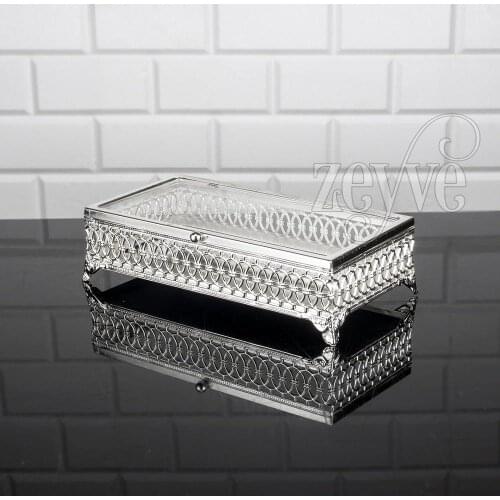 Serving Tray Luxury Service Plate Golden Silver Rectangle Square Chest Box With Cap Turkish Arabic Oriental Eastern