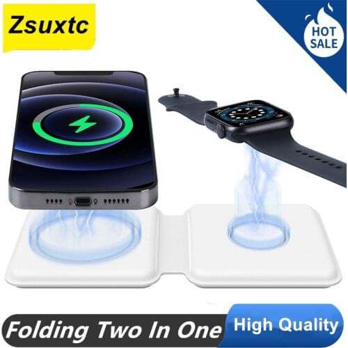 Araceli 15 W 2 in 1 Foldable Magnetic Wireless Charger Magnetic Charging Dock For iphone 12 Pro Max Mini For iWatch For Airpods