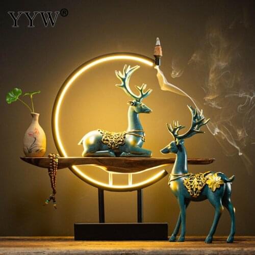 Resin Deer Backflow Incense Burner With Led Light Hand Paint Small Vase Bracelet Bead Metal Frame Aluminum Incense Stick Holder