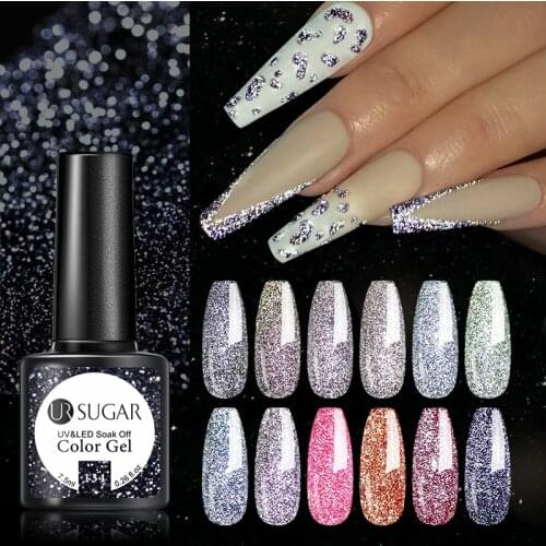UR SUGAR 7.5ml Reflective Glitter UV Gel Nail Polish Rose Gold Silver Soak Off Color Gel Varnish Colorful DIY Nail Art Design