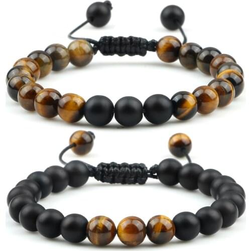 Tiger Eye Stone Couples Distance Bracelets Male Black Onyx Beads Bracelet Charm Bracelets Women Men Adjustable Jewelry Pulseira