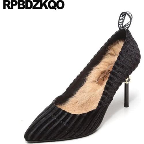 Thin Suede Sexy Work Pumps High Heels Formal Elegant Size 4 34 Fur Fashion Pointed Toe Office Women Footwear Spring China New