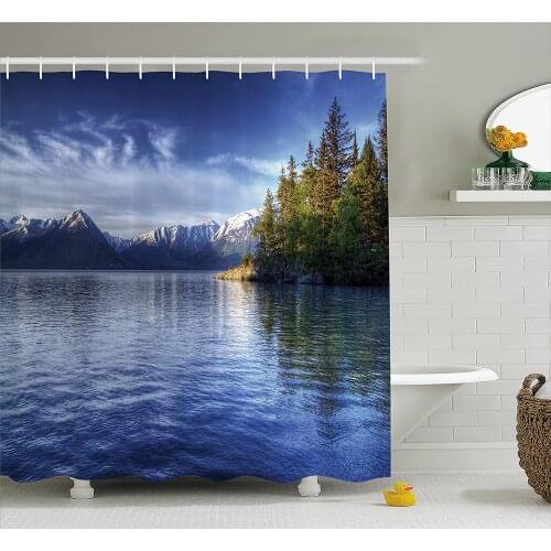 Alaska Shower Curtain Turnagain Arm of The Cook Inlet Anchorage Idyllic Lakeside Photography Waterproof Polyester Bath Curtains