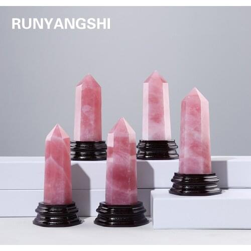 Natural Crystal Magic Wand Madagascar Pink Crystal Rose quartz crystal point Health stone crystal pyramid Home furnishings