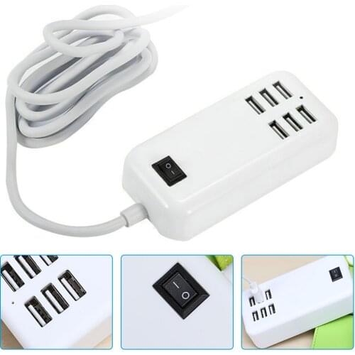 Digital Charger 30w 6 Ports Socket USB Power Strip Plug-in Charging Extension Lead for Phone Android iOS Tablet Samsung HTC