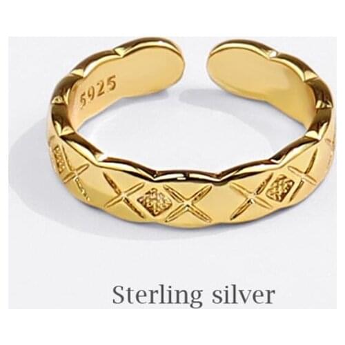 Sole Memory Geometric Cross Lines Crystal 925 Sterling Silver Female Resizable Opening Rings SRI861