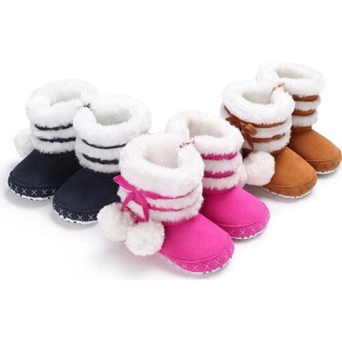 Winter 0-1 year old female baby plus fluffy hair ball soft bottom anti-skiing boots baby toddler shoes