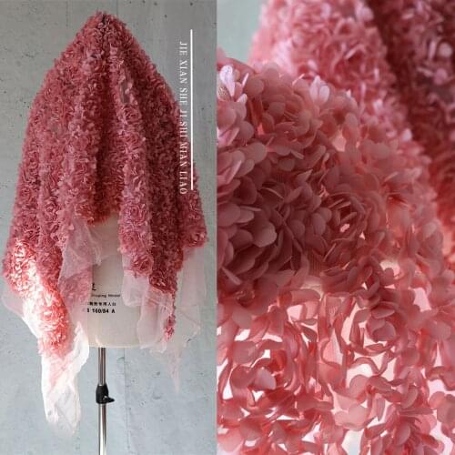 1.3*0.45M Three-dimensional Chiffon Rose Flower Fabric Texture Folds Lace Fabric Dress Fabric Background Party Festival Decor