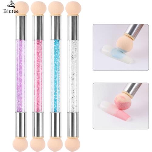 BIUTEE Nail Art Gel Polish Gradient Color Brush Sponge Heads Glitter Powder Dotting Paint Pen Double-Headed Brush Manicure Tool