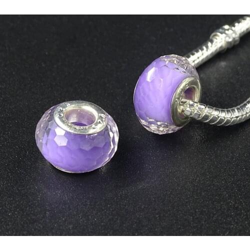 10pcs/lots Mixed Color Big Hole Loose Silver Cole Faceted Plastic Glass Beads Fit European Pandora Jewelry Bracelet Charms DIY