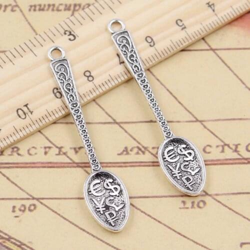 10pcs Charms Dollar Spoon Money 57x12mm Tibetan Bronze Silver Color Pendants Antique Jewelry Making DIY Handmade Craft