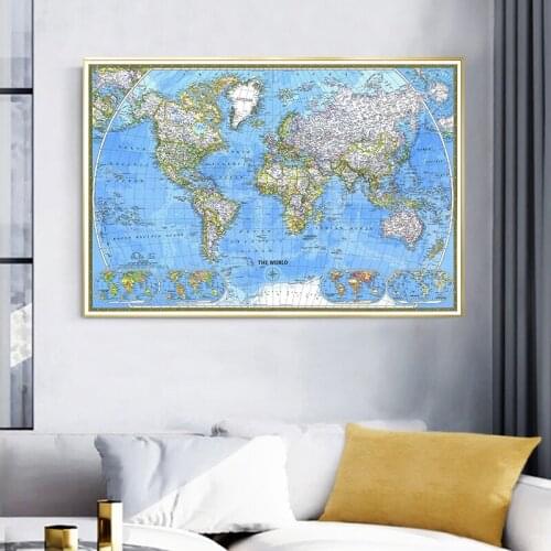 150*100cm Map of The World (1981) Non-woven Canvas Painting Wall Stickers Card Decorative Posters and Prints Home Decoration