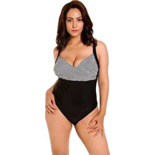 2021 New Fashion Ladies Swimsuit Sexy Striped V-neck Strap Plus Size One-piece Swimsuit Swimsuit Bikini