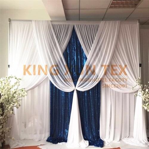 3M x 3M White Ice Silk Wedding Backdrop Curtain With Drape Valance Include Royal Blue Sequin Fabric