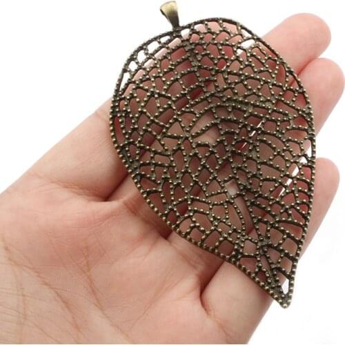 3PCS Antique Bronze Large Filigree Leaves Leaf Charm Pendant for Necklace Jewelry Findings Making 83x50mm
