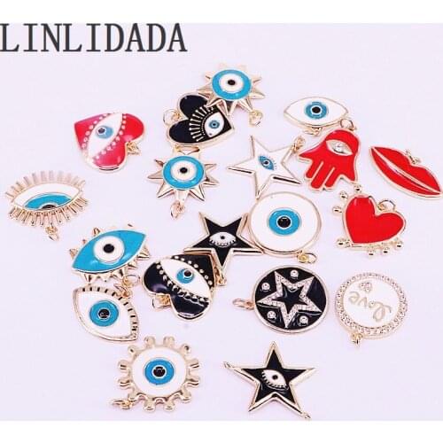 30Pcs , Mix Enamel Pendants Charms, Round/ Star/Lip/Hand/Eye shape Enamel Pendant Beads, Necklace Jewelry Findings