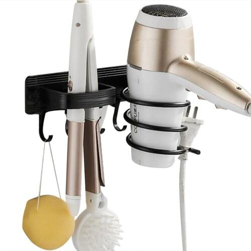 Hair Dryer Holder Rack Bathroom Haning Storage Hanger with Hooks Drill Hair Blower Straightener Rack