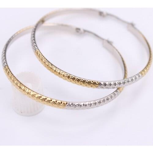 Two colors in one 50mm simple Stainless steel earrings get together birthday present exaggeration Wholesale sale LH896