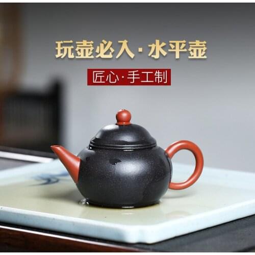 Two 】 yixing recommended pure manual teapot home outfit Pan Ye level of black gold sand pot of 140 cc