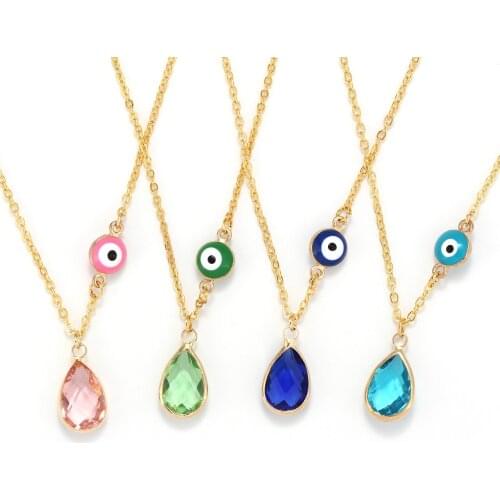 Evil Eye Elegant Crystal Rhinestone Turkish Eye Pendant Necklace Chain Charm Women Girls Luck Jewelry Birthday EY6134