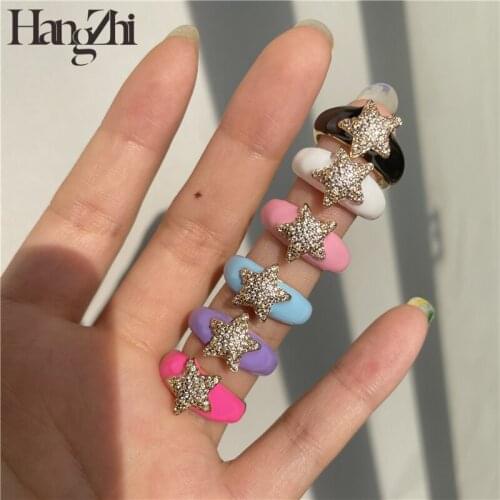 HANGZHI 2021 New Colorful Star Rhinestone Dripping Oil Enamel Glaze Open Rings Adjustable for Women Girls Party Jewelry Gifts
