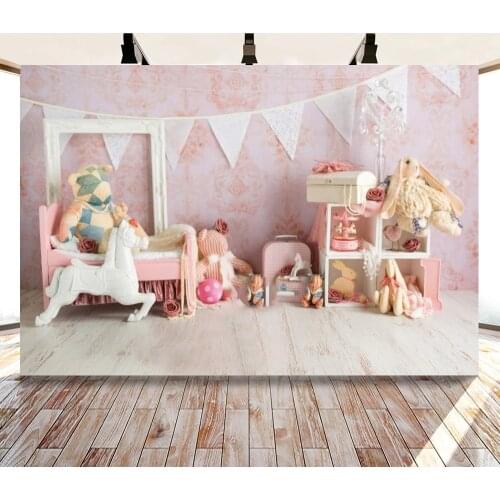 Girls Like Puppet Toys and Hanging Flags Backdrops Photo Background Decorations for Kids Birthday Party Photography Props