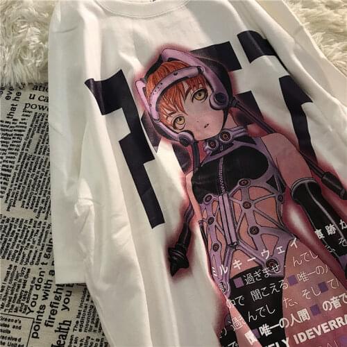 Ins Japanese Retro Anime Girls Printed Cotton T Shirts Women Kawaii Clothes 2021 New Summer Oversized Tees Plus Size Comics Tops