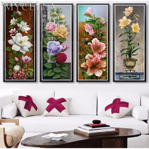 5D DIY Diamond Painting Cross Stitch Flowers Needlework Full Rhinestone Mosaic Tulip Rose Lily Diamond Embroidery Home Decor