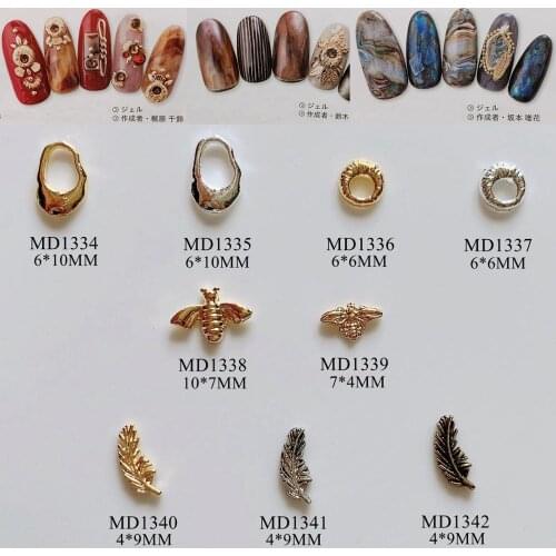 50pcs/bag Nail Art Metal 3D Charms Leaf Bee Circle Shapes Nail Art Deco