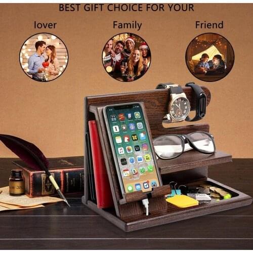 1 Piece Of Multifunctional Wooden Mobile Phone Holder Watch Key Glasses Accessories Storage Desktop Charging Rack C8I1