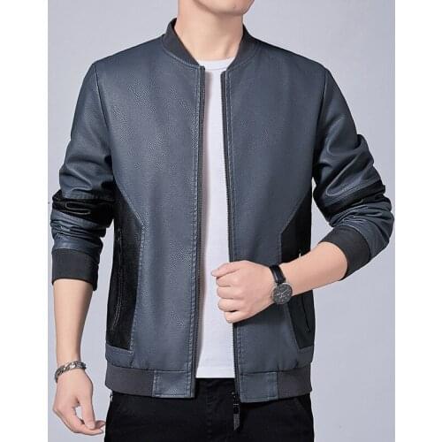 2021 New Mens Slim-Fit Assorted Colors PU Leather Jacket Youth Baseball Collar Motorcycle Washed Leather Coat