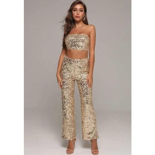Babatique 2020 New Fashion Women Designer Sequin 2 Pieces Set Ladies Sleeveless Backless With Pants