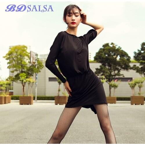 Womens Cloth Latin Dance Clothes Female Adult 2020 New Practice Cloth Sexy Profession Dance Dress ZD102 Black Rumba Precisely