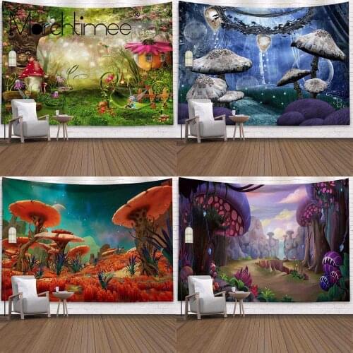 Huge Mushroom House Tapestry Psychedelic Paradise Forest Wall Hanging Cloth Boho Home Decorative Wall Hanging Tapestries