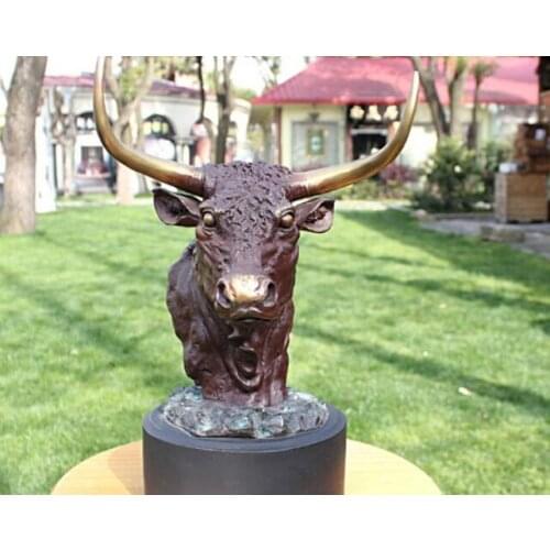 Wholesale factory Decoration Crafts Brass Western Bronze Copper Marble Decoration Sculpture Bull Cow Cattle OX Head Statue