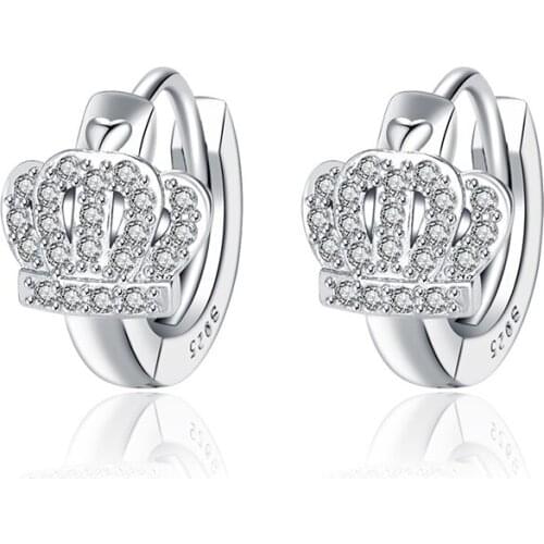 Luxury Crown-Shape Small Hoop Earrings For Women Shiny Crystal White Copper Minimal Huggies Charm Female Wedding Earring Jewelry