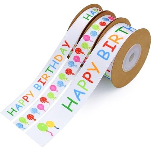 Happy Birthday Ribbons Letters Balloons Printed Satin Ribbon For Handmade Craft Making Gift Box Wrapping Party Cake Decoration