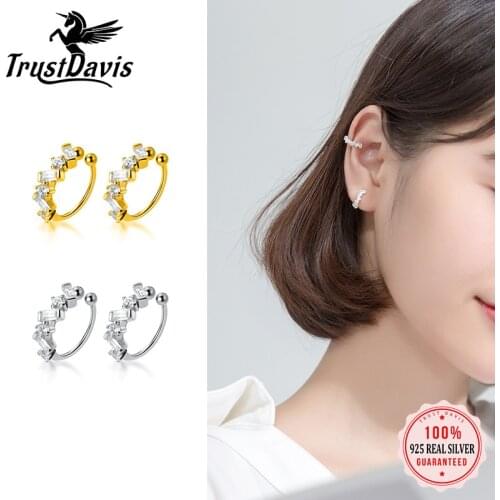 Trustdavis 925 Sterling Silver Lovely Moon Shining CZ Ear Cuff Clip on Earrings For Women Without Piercing Earings Jewelry DA929