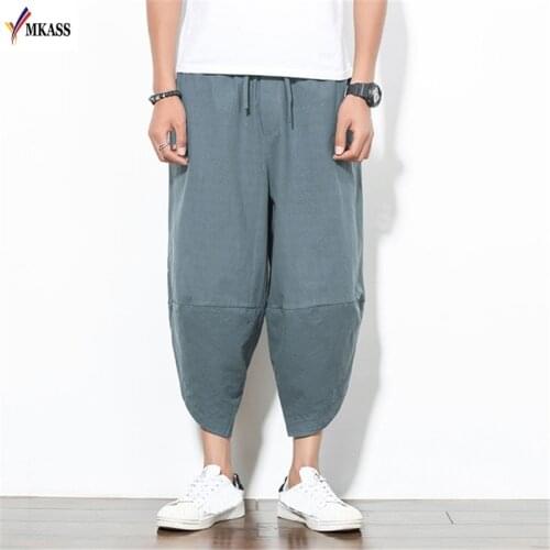 2018 Boho Harem Pants Streetwear Mid Waist Loose Leisure Hip hop Pants Drawstring mens linen harem Harajuku pants