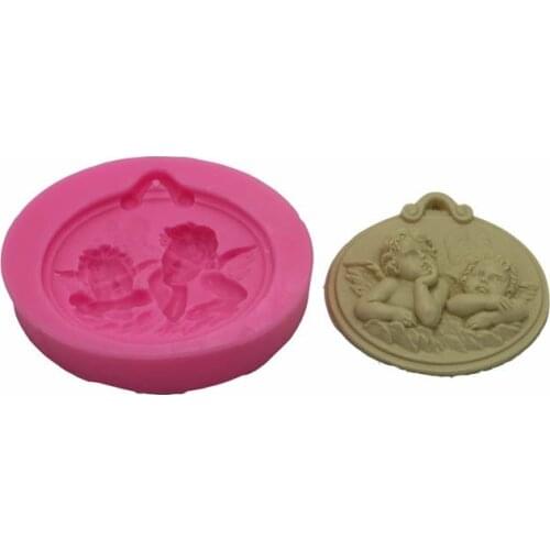 Two Angels Shape Cake Silicone Mold Cute Baby Aromatherapy Wax Pendant Mould For Car Decor DIY Gypsum Plaster Crafts Molds