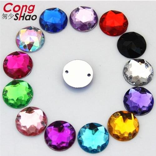 Cong Shao 100pcs 10mm Colorful Round stones and crystals flatback Acrylic Rhinestone trim sewing 2 Hole DIY Wedding dress 8Y780