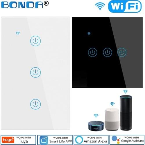Tuya Switch Smart EU/UK/US Standard Crystal Glass Alexa Google Home Voice Control Smart Home WiFi Sensor Wall Touch Switches