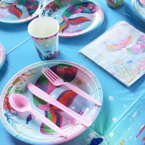 Under The Sea Party Mermaid Tail Disposable Tableware Cute Girl Birthday Party Decoration Paper Cup Plate Tablecloth Baby Shower