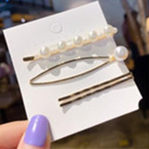 Vigleco Girls back side clip bangs hair clip simple hair clip headdress pearl top clip word clip clip hairpin