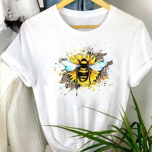 Women Clothes 2021 Bee Watercolor Cartoon Summer Fashion Short Sleeve Summer Print Tshirt Female Tee Top Graphic T-shirt