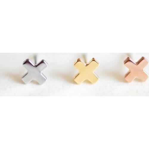 1Pair 4mm Cross Shape Rose Gold Steel Color Women Acrylic Crystal Small Stud Stainless Steel Earrings Earring Jewelry